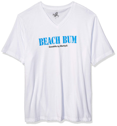Marky G Apparel Men's Beach Bum Graphic Printed Premium Tops Fitted Sueded Short Sleeve V-Neck T-Shirt - Clementine Apparel