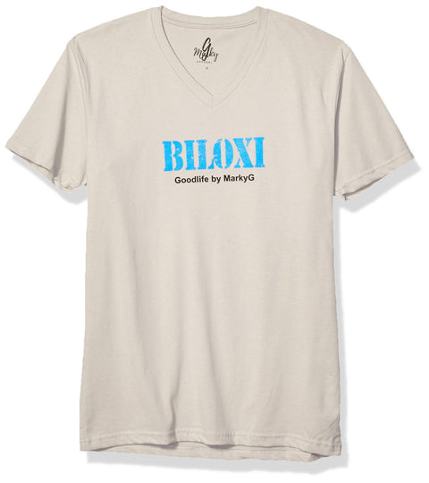 Marky G Apparel Men's Biloxi Graphic Printed Premium Tops Fitted Sueded Short Sleeve V-Neck T-Shirt - Clementine Apparel