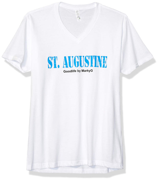 Marky G Apparel Men's ST. Augustine Graphic Printed Premium Tops Fitted Sueded Short Sleeve V-Neck T-Shirt - Clementine Apparel