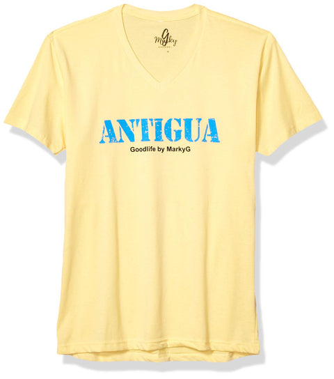 Marky G Apparel Men's Antigua Graphic Printed Premium Tops Fitted Sueded Short Sleeve V-Neck T-Shirt - Clementine Apparel