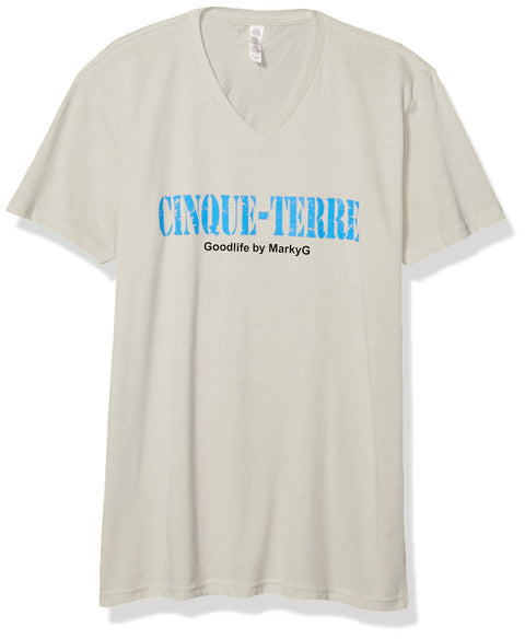 Marky G Apparel Men's Cinque Terre Graphic Printed Premium Tops Fitted Sueded Short Sleeve V-Neck T-Shirt - Clementine Apparel