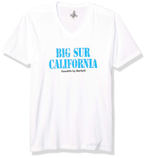 Marky G Apparel Men's Big Sur California Graphic Printed Premium Tops Fitted Sueded Short Sleeve V-Neck T-Shirt - Clementine Apparel