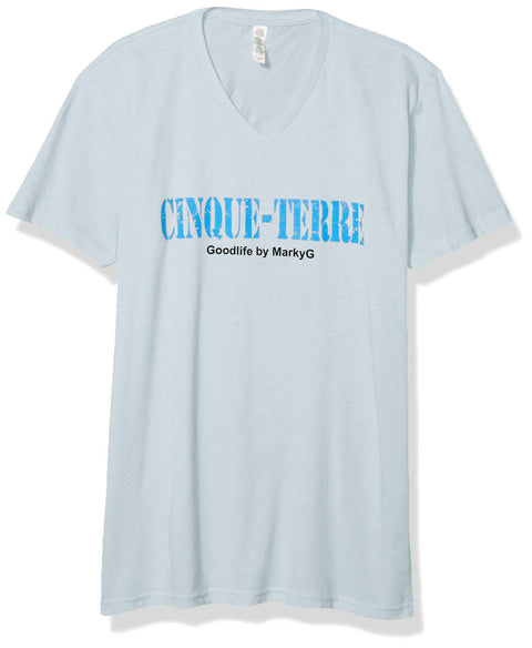 Marky G Apparel Men's Cinque Terre Graphic Printed Premium Tops Fitted Sueded Short Sleeve V-Neck T-Shirt - Clementine Apparel