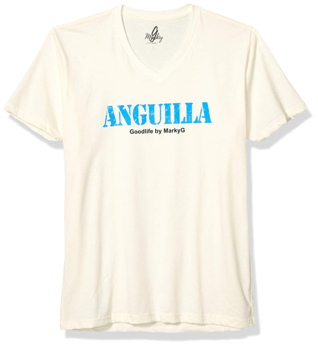 Marky G Apparel Men's Anguilla Graphic Printed Premium Tops Fitted Sueded Short Sleeve V-Neck T-Shirt - Clementine Apparel