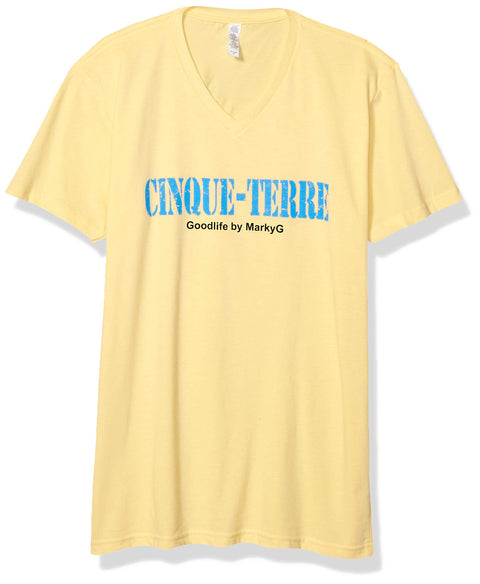 Marky G Apparel Men's Cinque Terre Graphic Printed Premium Tops Fitted Sueded Short Sleeve V-Neck T-Shirt - Clementine Apparel