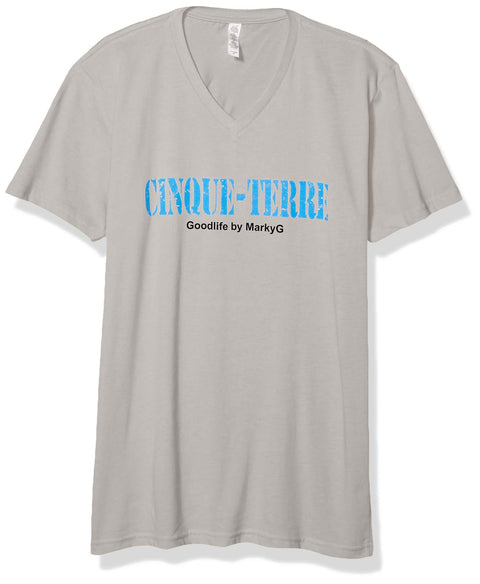 Marky G Apparel Men's Cinque Terre Graphic Printed Premium Tops Fitted Sueded Short Sleeve V-Neck T-Shirt - Clementine Apparel