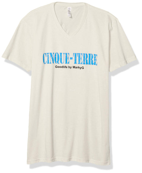 Marky G Apparel Men's Cinque Terre Graphic Printed Premium Tops Fitted Sueded Short Sleeve V-Neck T-Shirt - Clementine Apparel