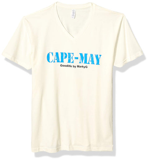 Marky G Apparel Men's Cape May Graphic Printed Premium Tops Fitted Sueded Short Sleeve V-Neck T-Shirt - Clementine Apparel