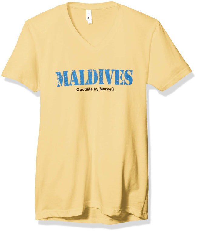 Marky G Apparel Men's Maldives Graphic Printed Premium Tops Fitted Sueded Short Sleeve V-Neck T-Shirt - Clementine Apparel