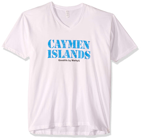 Marky G Apparel Men's Cayman Islands Graphic Printed Premium Tops Fitted Sueded Short Sleeve V-Neck T-Shirt - Clementine Apparel