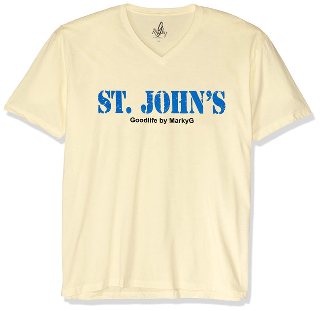 Marky G Apparel Men's ST. John's Graphic Printed Premium Tops Fitted Sueded Short Sleeve V-Neck T-Shirt - Clementine Apparel