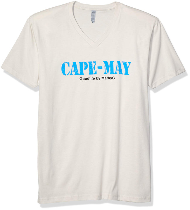 Marky G Apparel Men's Cape May Graphic Printed Premium Tops Fitted Sueded Short Sleeve V-Neck T-Shirt - Clementine Apparel