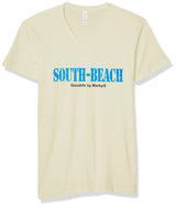 Marky G Apparel Men's South Beach Graphic Printed Premium Tops Fitted Sueded Short Sleeve V-Neck T-Shirt - Clementine Apparel