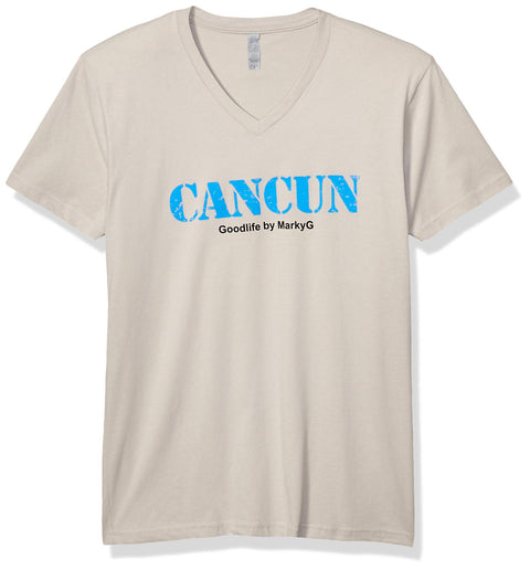 Marky G Apparel Men's Cancun Graphic Printed Premium Tops Fitted Sueded Short Sleeve V-Neck T-Shirt - Clementine Apparel