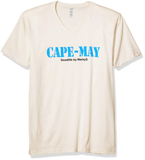 Marky G Apparel Men's Cape May Graphic Printed Premium Tops Fitted Sueded Short Sleeve V-Neck T-Shirt - Clementine Apparel