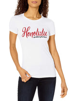 Marky G Apparel Women's Casual Short Sleeve Crewneck Tops Blouses Slim Fit T-Shirt With Honolulu Printed - Clementine Apparel