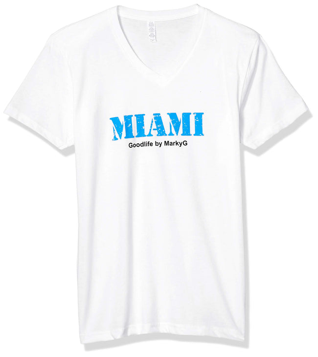 Marky G Apparel Men's Miami Graphic Printed Premium Tops Fitted Sueded Short Sleeve V-Neck T-Shirt - Clementine Apparel