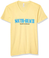 Marky G Apparel Men's South Beach Graphic Printed Premium Tops Fitted Sueded Short Sleeve V-Neck T-Shirt - Clementine Apparel