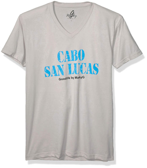 Marky G Apparel Men's Cabo San Lucas Graphic Printed Premium Tops Fitted Sueded Short Sleeve V-Neck T-Shirt - Clementine Apparel
