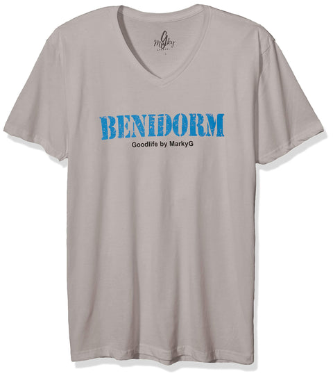 Marky G Apparel Men's Benidorm Graphic Printed Premium Tops Fitted Sueded Short Sleeve V-Neck T-Shirt - Clementine Apparel