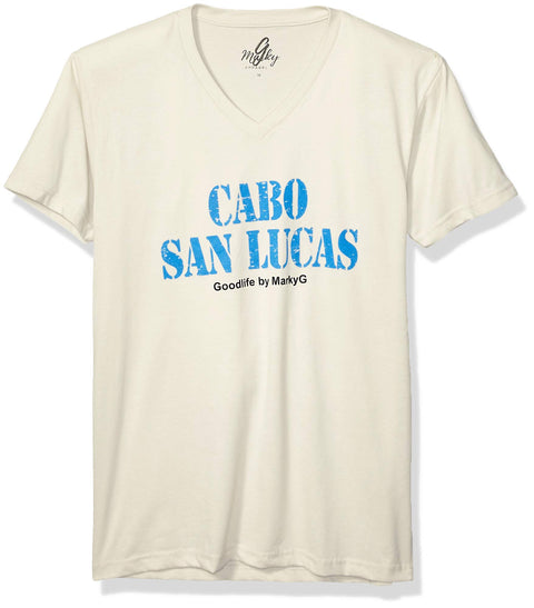 Marky G Apparel Men's Cabo San Lucas Graphic Printed Premium Tops Fitted Sueded Short Sleeve V-Neck T-Shirt - Clementine Apparel