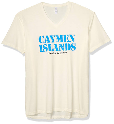 Marky G Apparel Men's Cayman Islands Graphic Printed Premium Tops Fitted Sueded Short Sleeve V-Neck T-Shirt - Clementine Apparel