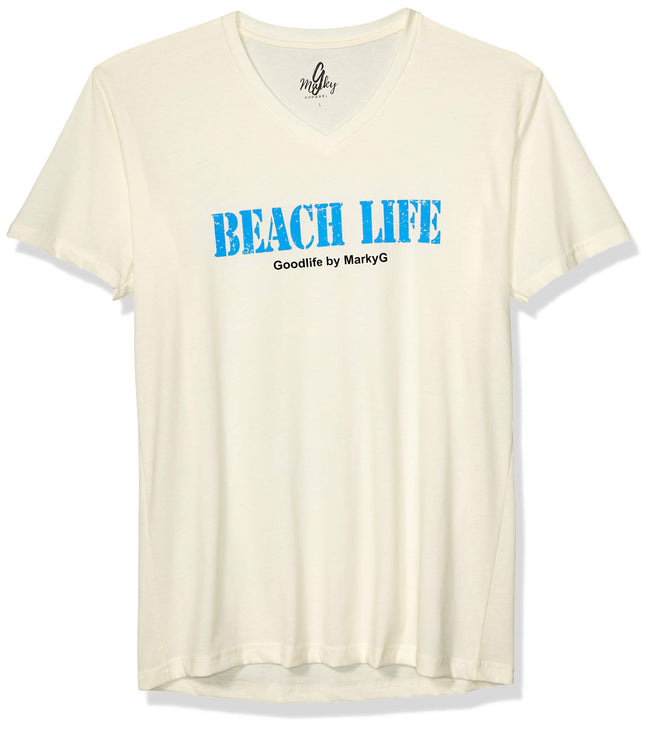 Marky G Apparel Men's Beach Life Graphic Printed Premium Tops Fitted Sueded Short Sleeve V-Neck T-Shirt - Clementine Apparel