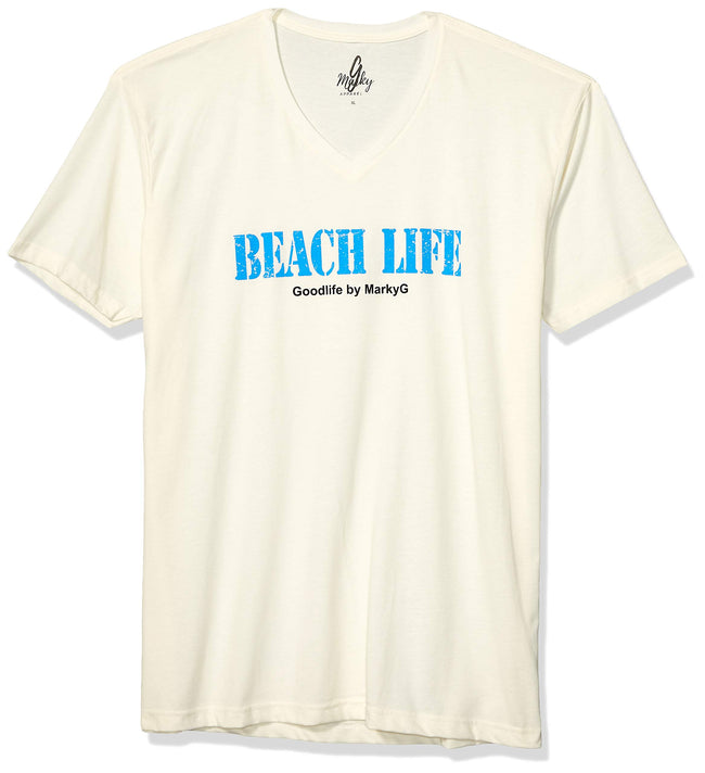 Marky G Apparel Men's Beach Life Graphic Printed Premium Tops Fitted Sueded Short Sleeve V-Neck T-Shirt - Clementine Apparel