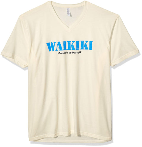 Marky G Apparel Men's Waikiki Graphic Printed Premium Tops Fitted Sueded Short Sleeve V-Neck T-Shirt - Clementine Apparel