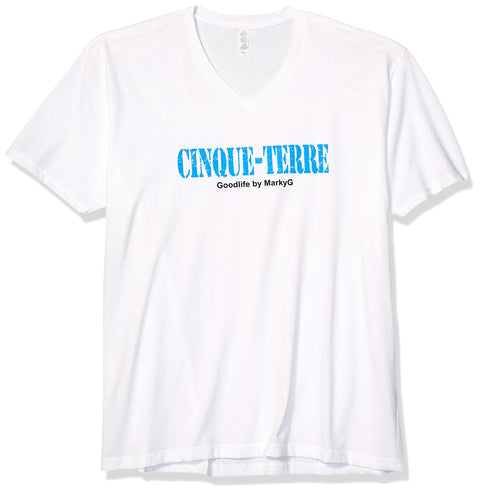 Marky G Apparel Men's Cinque Terre Graphic Printed Premium Tops Fitted Sueded Short Sleeve V-Neck T-Shirt - Clementine Apparel