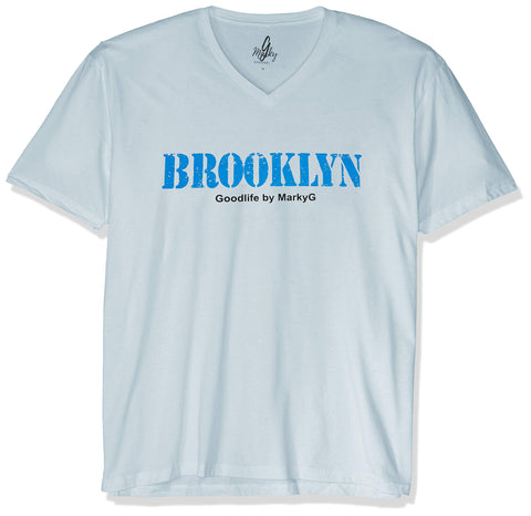 Marky G Apparel Men's Brooklyn Graphic Printed Premium Tops Fitted Sueded Short Sleeve V-Neck T-Shirt - Clementine Apparel