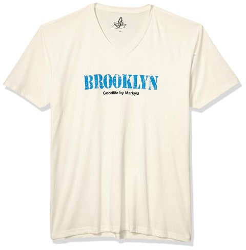 Marky G Apparel Men's Brooklyn Graphic Printed Premium Tops Fitted Sueded Short Sleeve V-Neck T-Shirt - Clementine Apparel