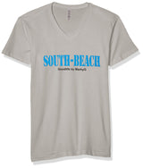Marky G Apparel Men's South Beach Graphic Printed Premium Tops Fitted Sueded Short Sleeve V-Neck T-Shirt - Clementine Apparel