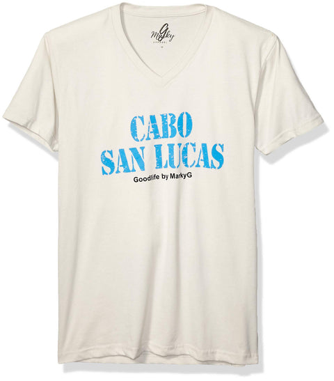 Marky G Apparel Men's Cabo San Lucas Graphic Printed Premium Tops Fitted Sueded Short Sleeve V-Neck T-Shirt - Clementine Apparel