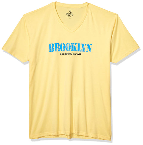 Marky G Apparel Men's Brooklyn Graphic Printed Premium Tops Fitted Sueded Short Sleeve V-Neck T-Shirt - Clementine Apparel