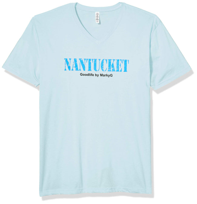 Marky G Apparel Men's Nantucket Graphic Printed Premium Tops Fitted Sueded Short Sleeve V-Neck T-Shirt - Clementine Apparel