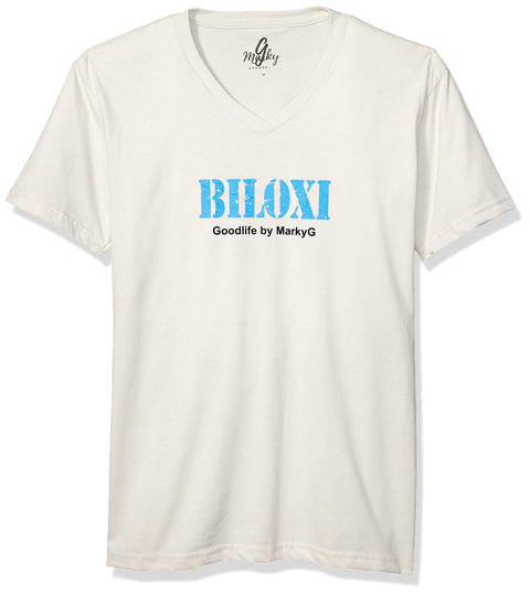 Marky G Apparel Men's Biloxi Graphic Printed Premium Tops Fitted Sueded Short Sleeve V-Neck T-Shirt - Clementine Apparel