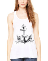 Clementine Women's Petite Plus Boat Anchor Printed Flowy Racerback Tank - Clementine Apparel
