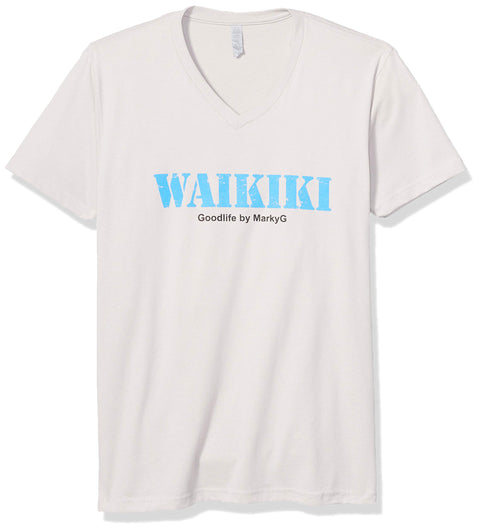 Marky G Apparel Men's Waikiki Graphic Printed Premium Tops Fitted Sueded Short Sleeve V-Neck T-Shirt - Clementine Apparel