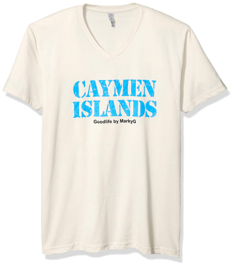 Marky G Apparel Men's Cayman Islands Graphic Printed Premium Tops Fitted Sueded Short Sleeve V-Neck T-Shirt - Clementine Apparel
