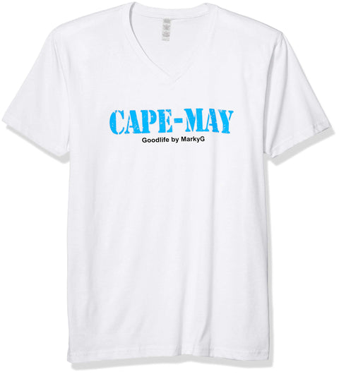 Marky G Apparel Men's Cape May Graphic Printed Premium Tops Fitted Sueded Short Sleeve V-Neck T-Shirt - Clementine Apparel