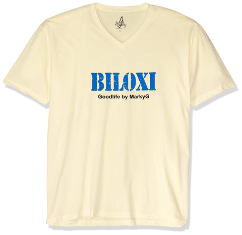 Marky G Apparel Men's Biloxi Graphic Printed Premium Tops Fitted Sueded Short Sleeve V-Neck T-Shirt - Clementine Apparel