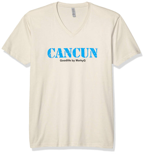 Marky G Apparel Men's Cancun Graphic Printed Premium Tops Fitted Sueded Short Sleeve V-Neck T-Shirt - Clementine Apparel