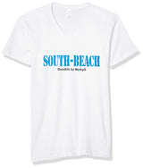 Marky G Apparel Men's South Beach Graphic Printed Premium Tops Fitted Sueded Short Sleeve V-Neck T-Shirt - Clementine Apparel