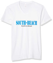 Marky G Apparel Men's South Beach Graphic Printed Premium Tops Fitted Sueded Short Sleeve V-Neck T-Shirt - Clementine Apparel