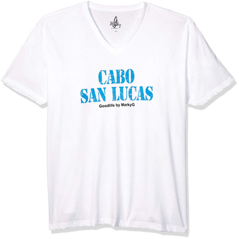 Marky G Apparel Men's Cabo San Lucas Graphic Printed Premium Tops Fitted Sueded Short Sleeve V-Neck T-Shirt - Clementine Apparel