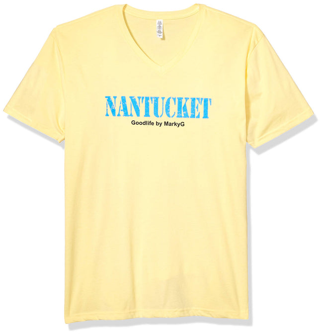 Marky G Apparel Men's Nantucket Graphic Printed Premium Tops Fitted Sueded Short Sleeve V-Neck T-Shirt - Clementine Apparel