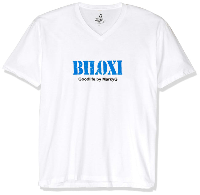 Marky G Apparel Men's Biloxi Graphic Printed Premium Tops Fitted Sueded Short Sleeve V-Neck T-Shirt - Clementine Apparel