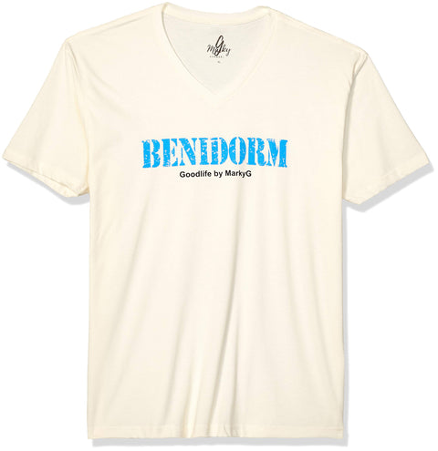 Marky G Apparel Men's Benidorm Graphic Printed Premium Tops Fitted Sueded Short Sleeve V-Neck T-Shirt - Clementine Apparel