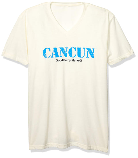 Marky G Apparel Men's Cancun Graphic Printed Premium Tops Fitted Sueded Short Sleeve V-Neck T-Shirt - Clementine Apparel